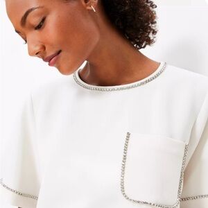 LOFT White Short Sleeve Top with Beaded Accents